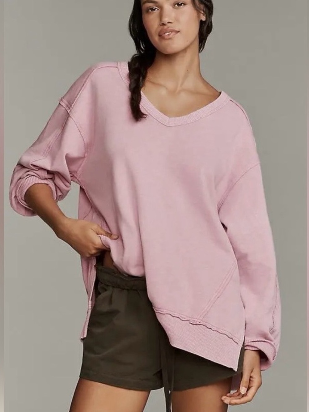 Pilcro Pink V-Neck Sweatshirt